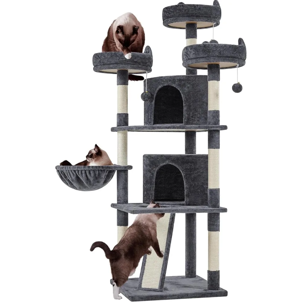 

68.5in Cat Tree for Large Cats, Multi-Level Cat Tower with 3 Wide Perches, Large Condo, Stable Pet Play House w/Sisal-