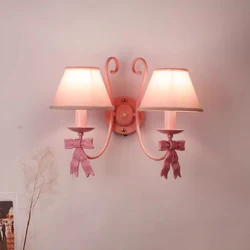 Pink Princess Room Wall Lamps Cute Bow Decor Lamp Modern Romantic Warm Children's Room Girl Bedroom Bedside Wall Hanging Lights