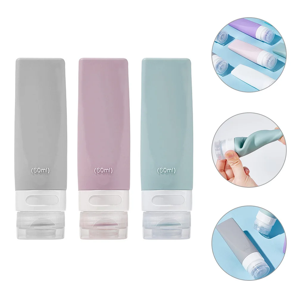 

3Pcs Travel Bottle Set Travel Size Silicone Lotion Shampoo Containers 60ml Reusable Portable Toiletry Bottles Shampoo Bottles