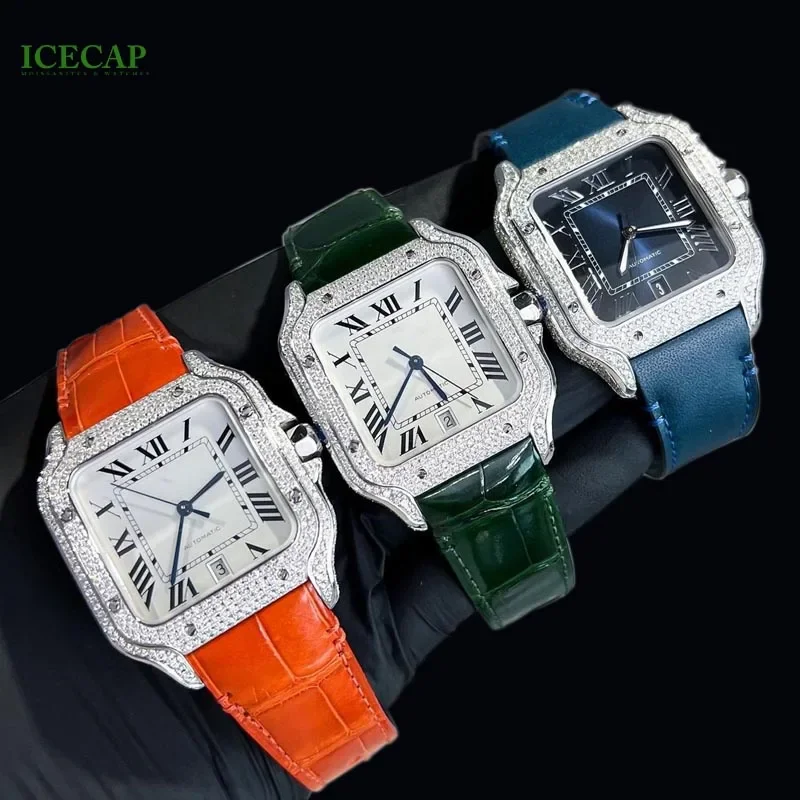 

Mechanical Diamond Luxury Watches VVS Moissanite Watch Iced Out Square Men Women Wrist Watch