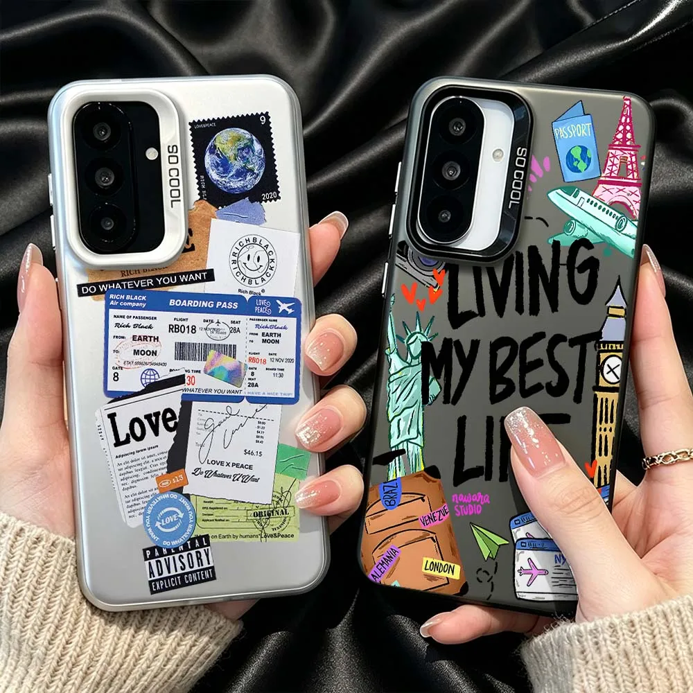 Travel Stamp Collage Phone Case For Samsung Galaxy Note 20 A73 A72 A71 A56 A55 A54 A53 A52 A51 A50 A36 A35 A33 A32 A34 A31