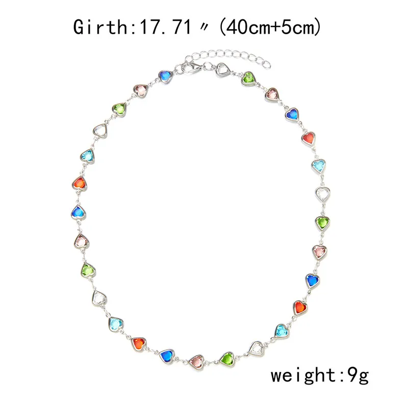 Exquisite bunte Kristall Herz Halsband Halskette für Frauen Charme Zirkon Metall Kette Halskette Party Geburtstag Schmuck Geschenk – Detail 1