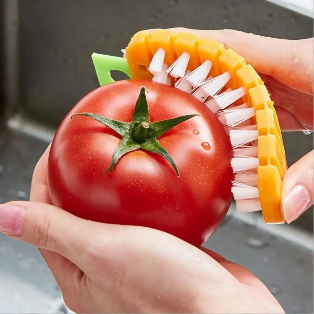 2pcs Carrot Shape Vegetable Brush Bendable Bristles Flexible Design Potato Scrubbing Brush Hanging Hole Fruit Cleaner