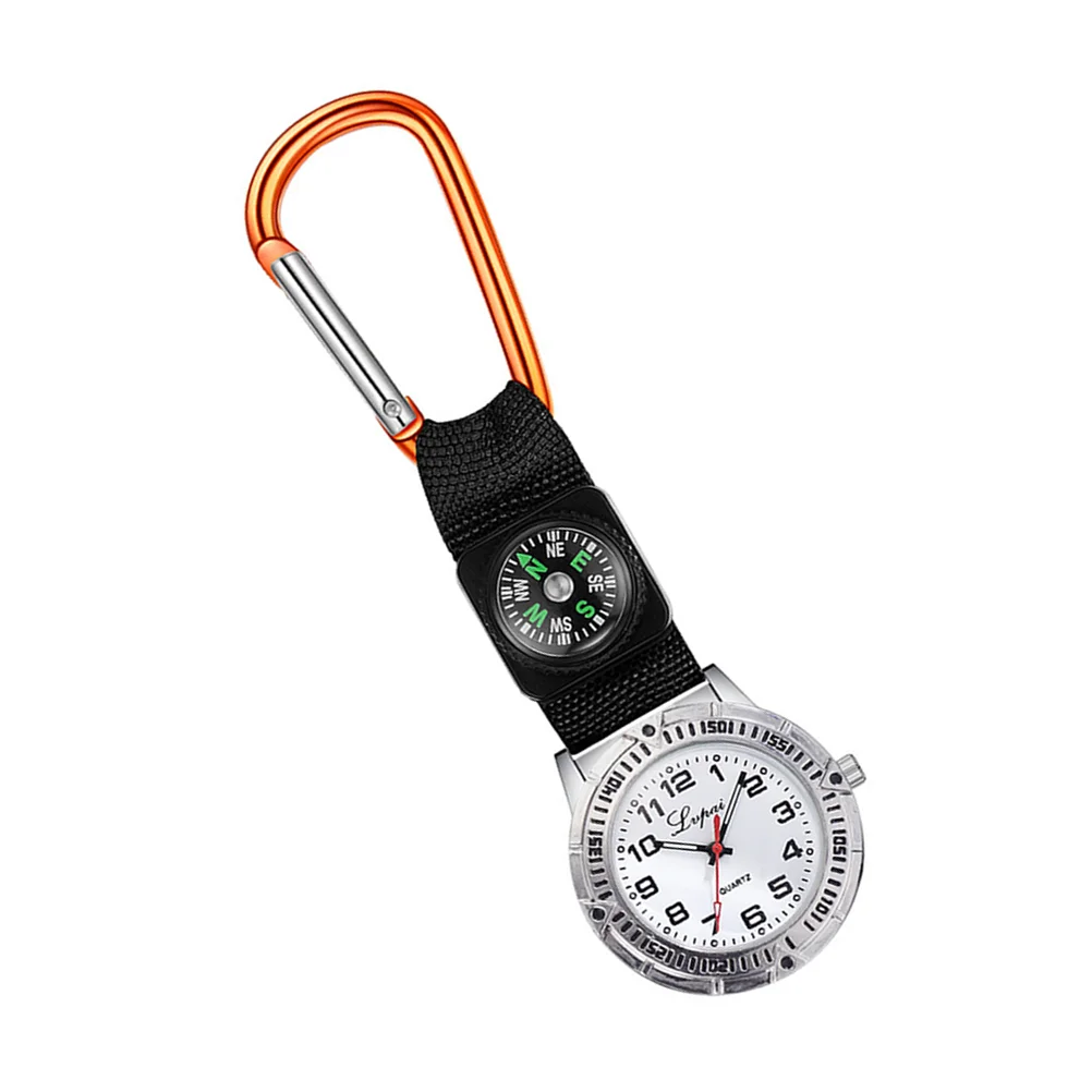 Mountaineering Watch with Compass Pocket Nurse Watch Carabiner Design Simple Fashion Watches (White)