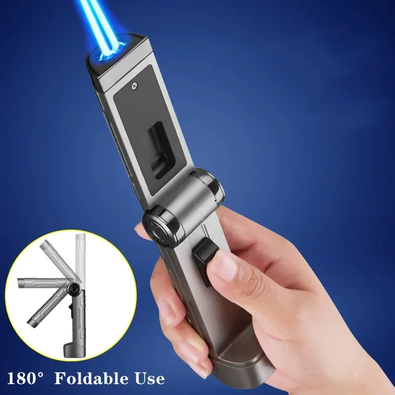 

Foldable Blue Double Flame Lighter High-Power Mugwort Cigar Special Windproof Outdoor Ignition Gun Butane Gas Portable Lighter