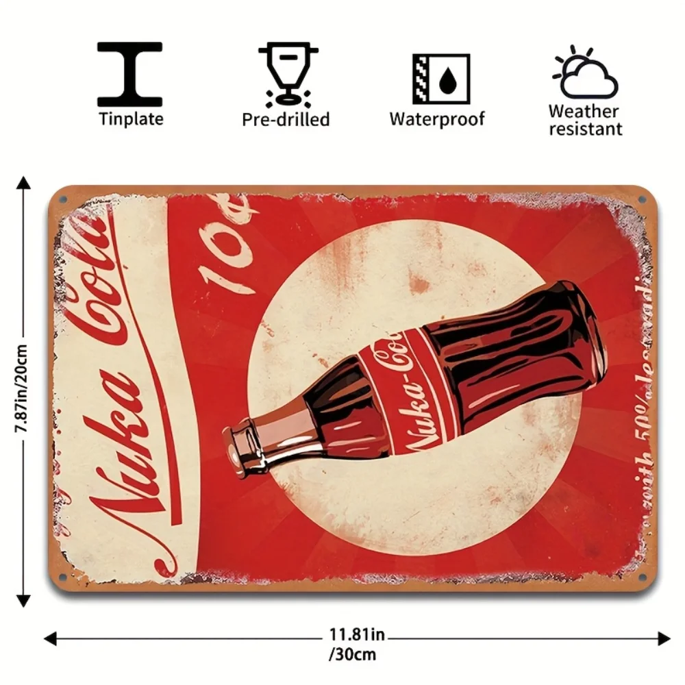 لافتة ألومنيوم نوكا كولا - ديكور شعار كلاسيكي عتيق - مقاومة للغبار والماء لغرف الألعاب والمكاتب والمقاهي