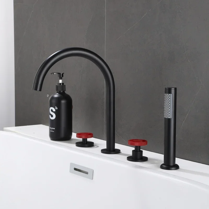 Gold Bathtub mixer with brass hand shower double function black bath faucet deck mounted bath shower faucet MJ04118H