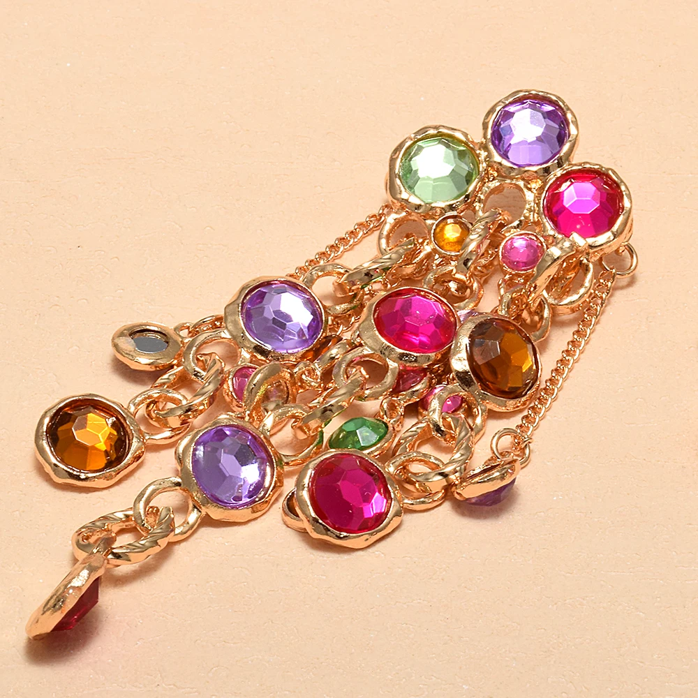 Long Chains Earring Colorful Rhinestone Drop Earrings Elegant Women's Accessories Wholesale Bohemian Earrings Jewelry - Image 5