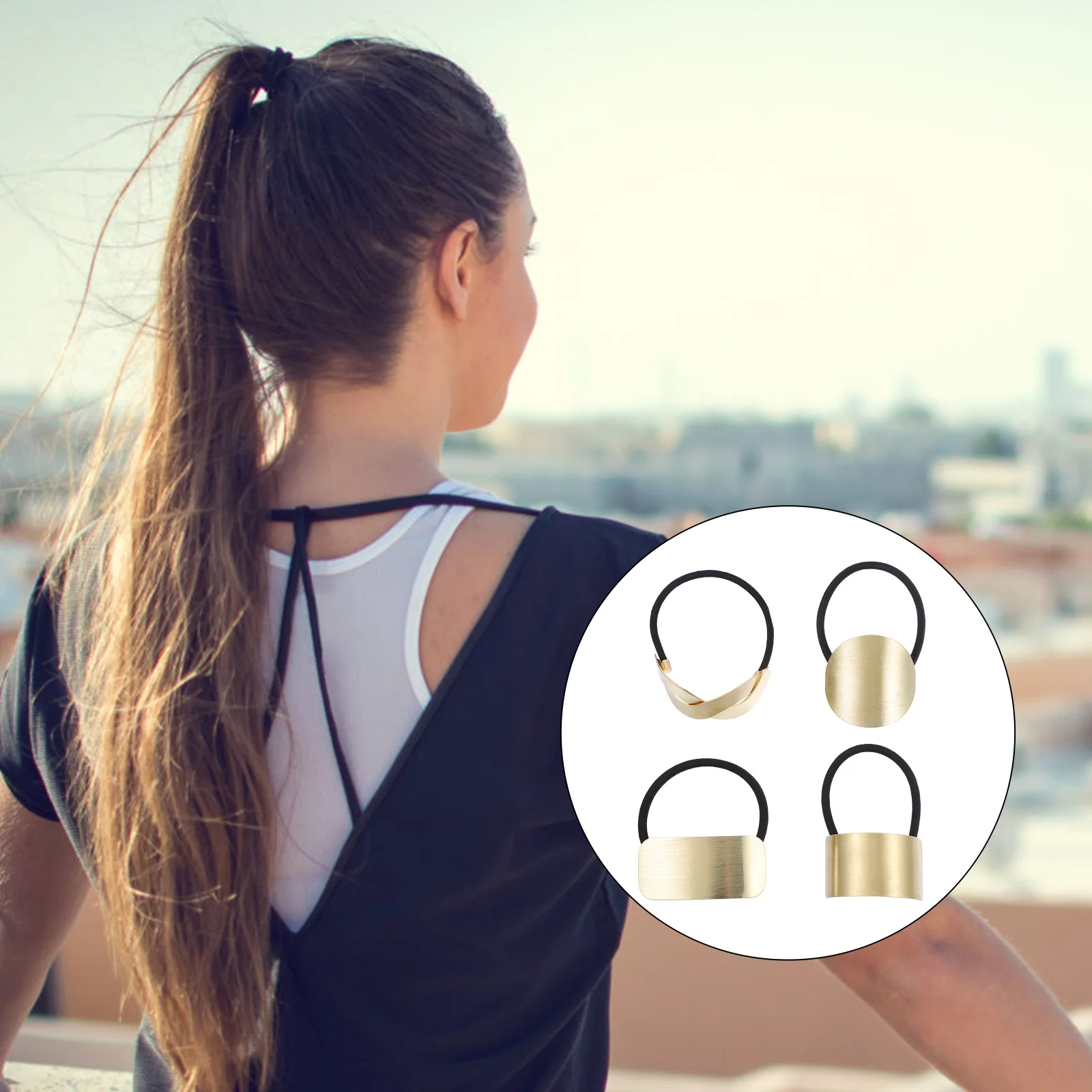 

4 Pcs Metal Hair Ties Zinc Alloy Elastic Black Hairbands for Daily Travel Exercise Hair Care Styling Accessories