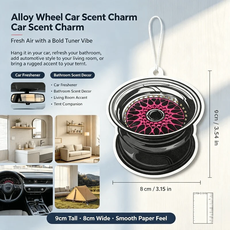 Car Air Freshener Red Mesh Alloy Rim JDM Auto Modification Hanging Scent Card for Car Rearview Mirror Decor Ornament Gift