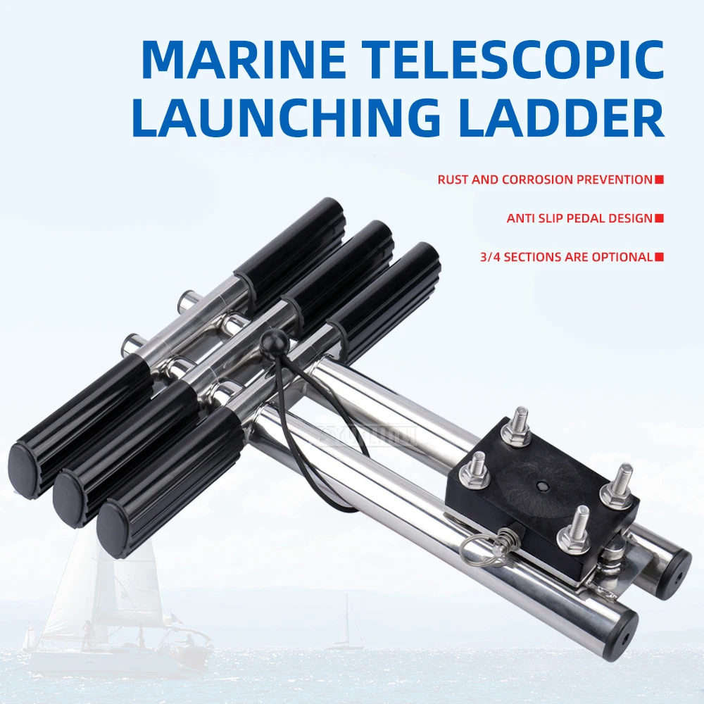 Stainless Steel Telescopic Folding Swim Ladder, Hidden Deck Access Ladder for Yachts & Speedboats