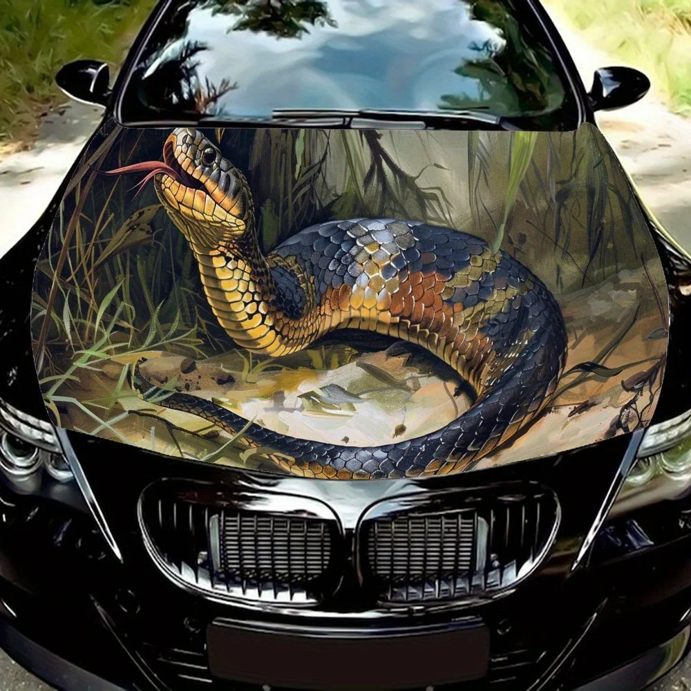 

Alert cobra pattern car vinyl wraps car hood film self-adhesive sticker waterproof and scratch resistant, suitable for most vehi