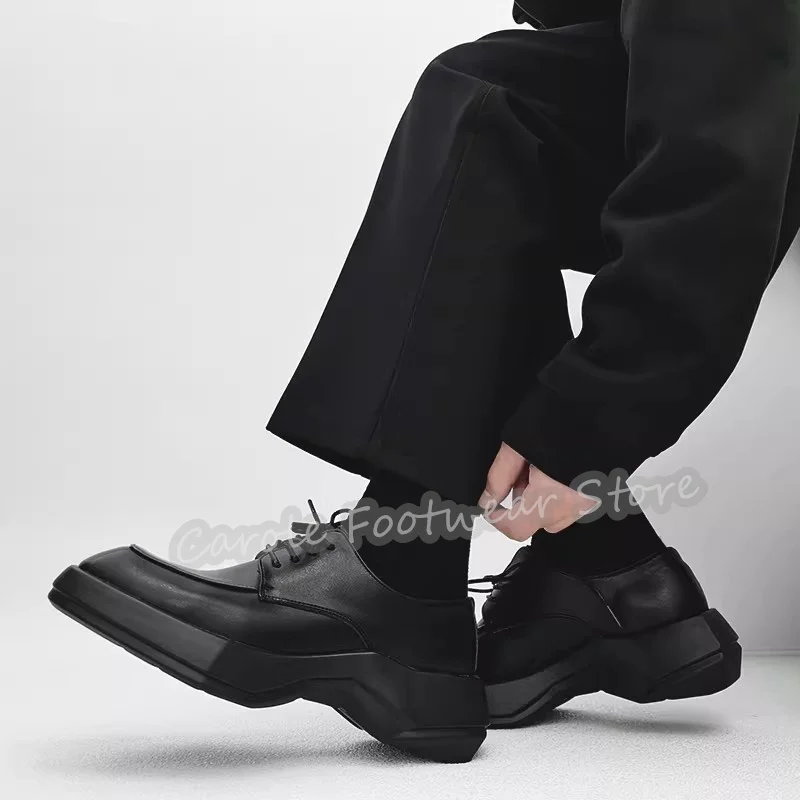 British Style Irregular Chunky Bottom Derby Shoes for Men Square Toe Heigh Increasing Lace-Up Oxfords Male Wedding Dress Loafers