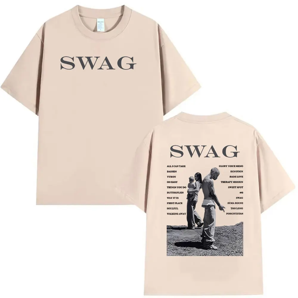 جاستن بيبر SWAG ألبوم جولة 2025 ميرش تي شيرت الرجال النساء ريترو عالية الجودة القطن الهيب هوب الملابس قصيرة الأكمام تيز الصيف