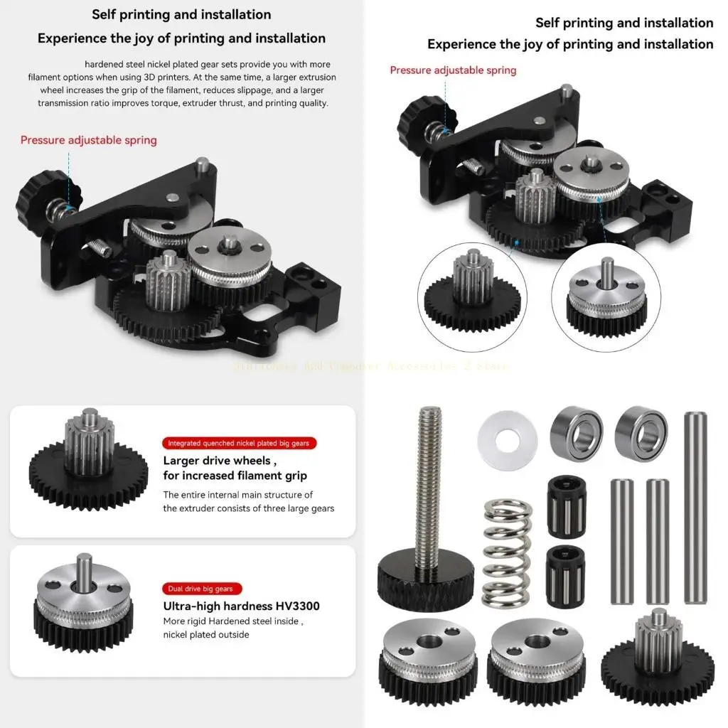 

Hardened Gear Assembly for HGX Extruder Improved Filaments Traction and Extrusion Force in Printer Applications