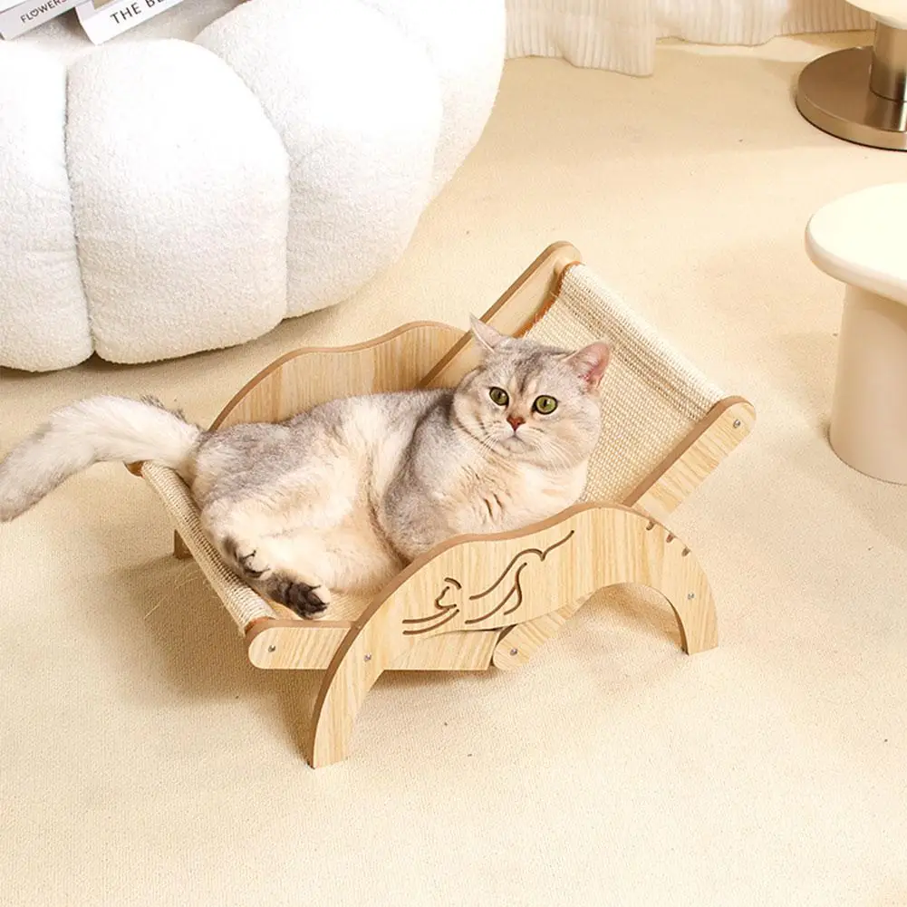 Mini Beach Chair For Cat Small Dog Nap Sisal Cushion Wear Resistant To Scratch Solid Wooden Adjustable Pet Chair Cat Suppli L5H2