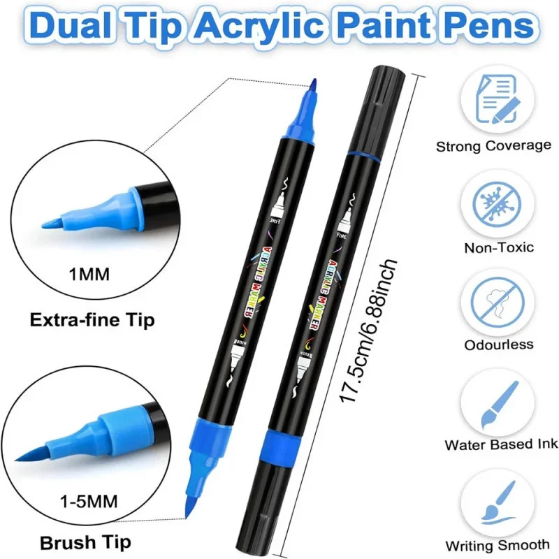 30-120 لون مزدوج رئيس نقطة القلم الاكريليك البروبيلين المعادن قلم تحديد اليد حساب لوحات غرامة فرشاة فنون مجموعة للورق المقوى