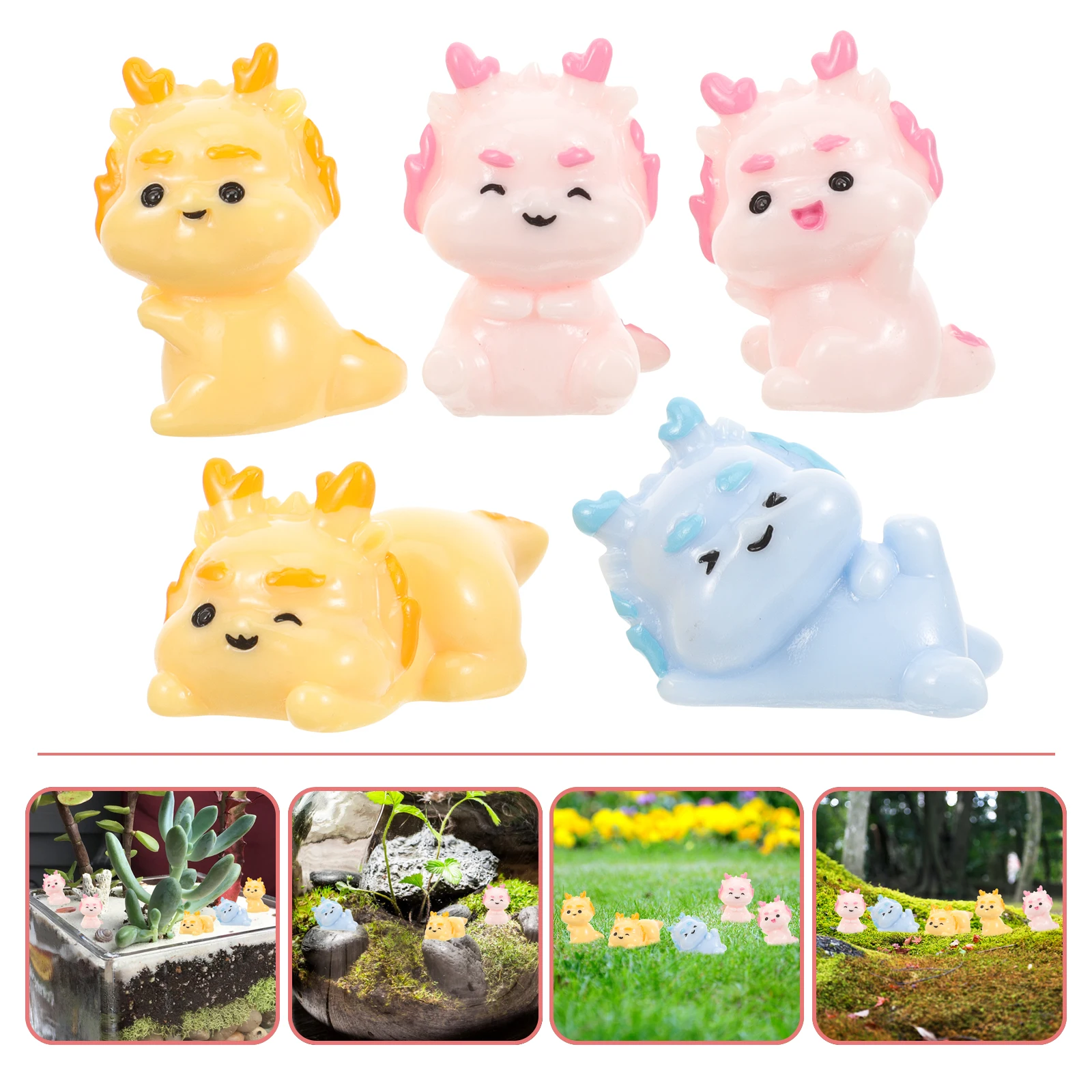 5 قطعة سطح المكتب الديكور الراتنج التنين الصغير التماثيل دائم الكرتون تمثال حديقة ساحة هدية مزخرفة الراتنج المشهد التنين