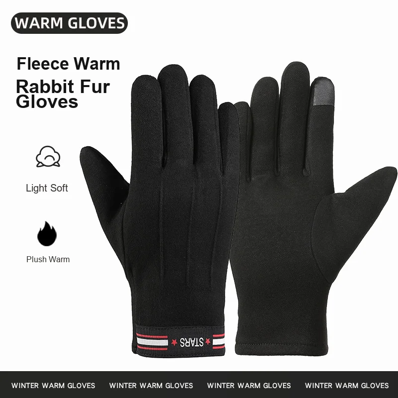 Men s Autumn Winter Thermal Cycling Gloves Wind Resistant Fleece Lined Thickened Rabbit Fur