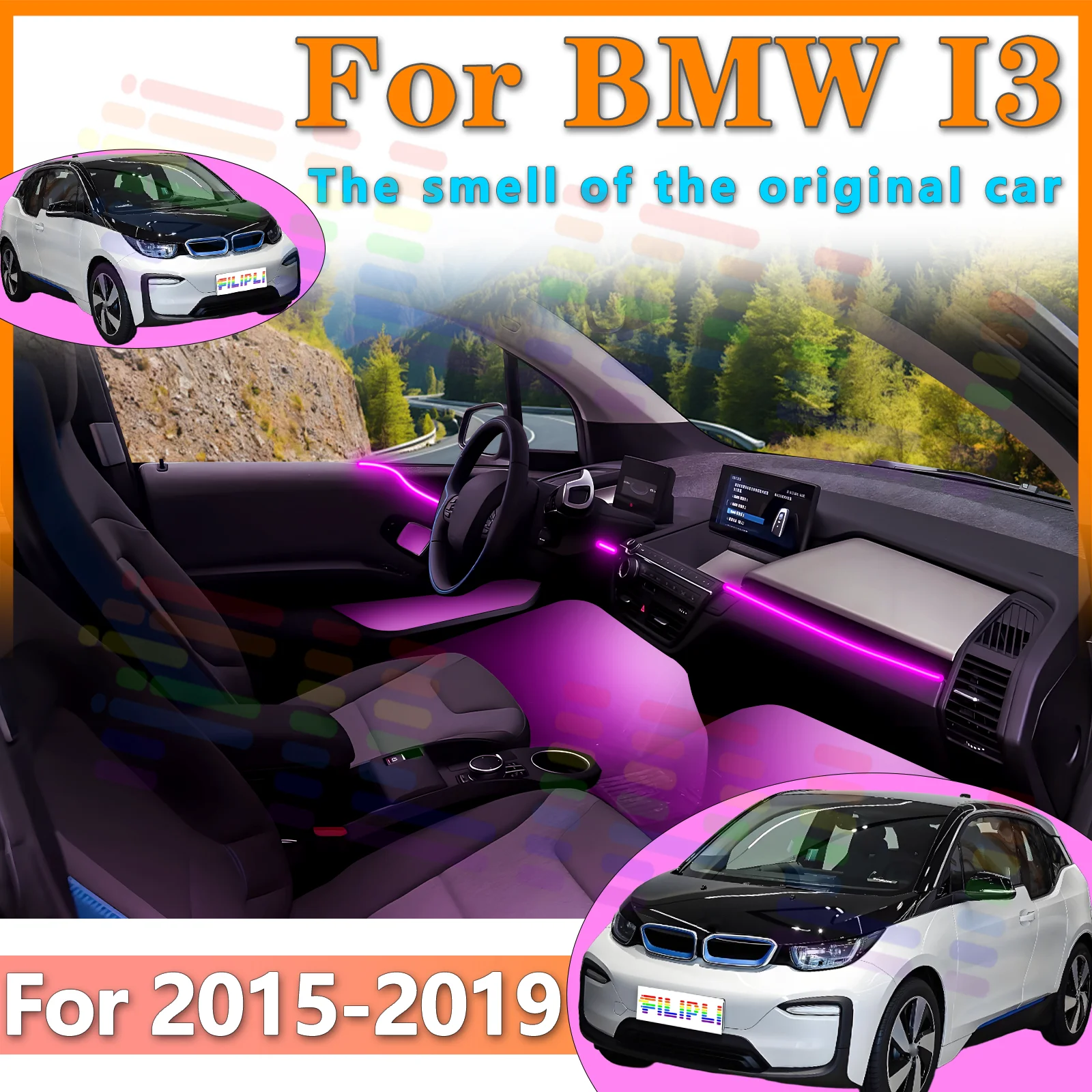 

FILIPLI For BMW i3 NA8 Interior Decoration Acrylic LED Environmental Light Strip 64Color APP for a More Relaxing Drive