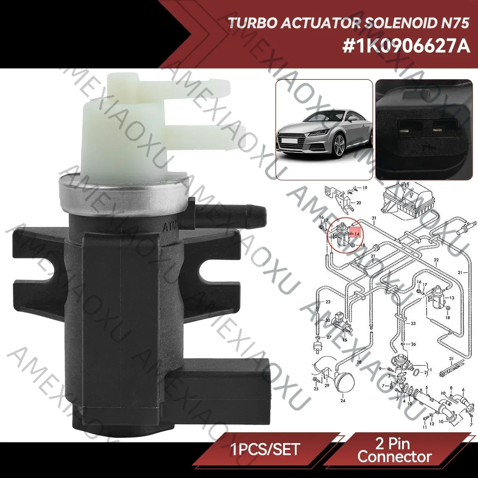 Турбоэлектромагнитный клапан давления N75 для VW T5 Transporter 1.9, 2.0 и 2.5 TDI Audi A3 A4 1K0906627A 1K0906627B