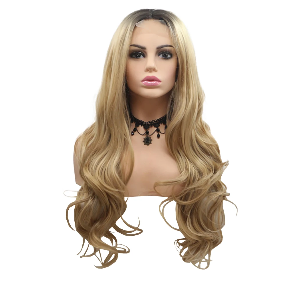 1 × 4 شعر صناعي بدانتيل أمامي على شكل حرف T 24 بوصة شعر مجعد مموج مناسب للحفلات اليومية النسائية شعر مستعار حريري عالي الحرارة