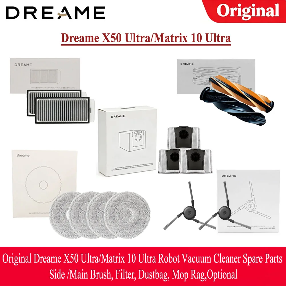Original Dreame X50 Ultra / Matrix 10 Ultra Robot Vacuum Cleaner Spare Parts Side /Main Brush, Filter, Dustbag, Mop Rag,Optional
