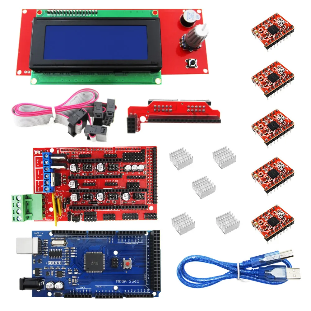 1pcs Mega 2560 R3 + 1pcs RAMPS 1.4 Controller + 5pcs A4988 Stepper Driver Module /RAMPS 1.4 2004 LCD control for 3D Printer kit