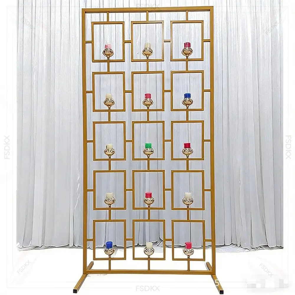 

Wedding Party Supplies Backdrop Decoration Gold Stainless Steel Metal Stand Rectangular Candleholder Arch Backdrop Wall