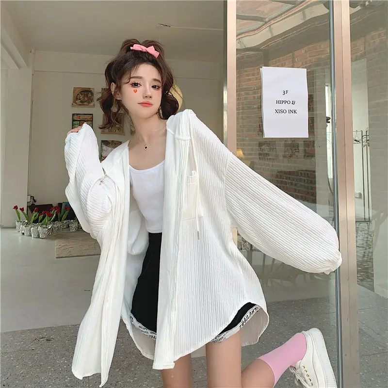 Spring New Long Sleeve Hooded Blouse Solid Color Loose Plus Size Shirt Tops Trend Korean Fashion Women Clothing