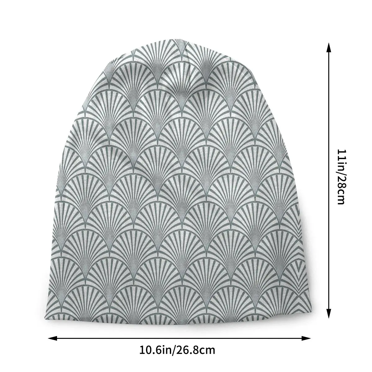 Geometric Patterns Art Deco Fan Pattern Light Grey White Men Women Beanies Cycling Ski Cap Double Layer Fabric Bonnet Hat