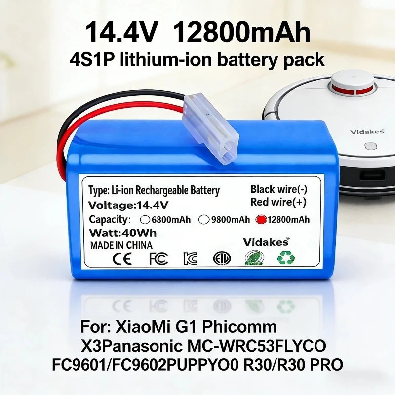 

New 4S1P 14.4V 6800mAh Li-ion Battery Pack,For XIAOMI MIJIA Mi Robot Vacuum-Mop Essential G1 MJSTG1, SKV4136GL H18650CH R30 R35☝