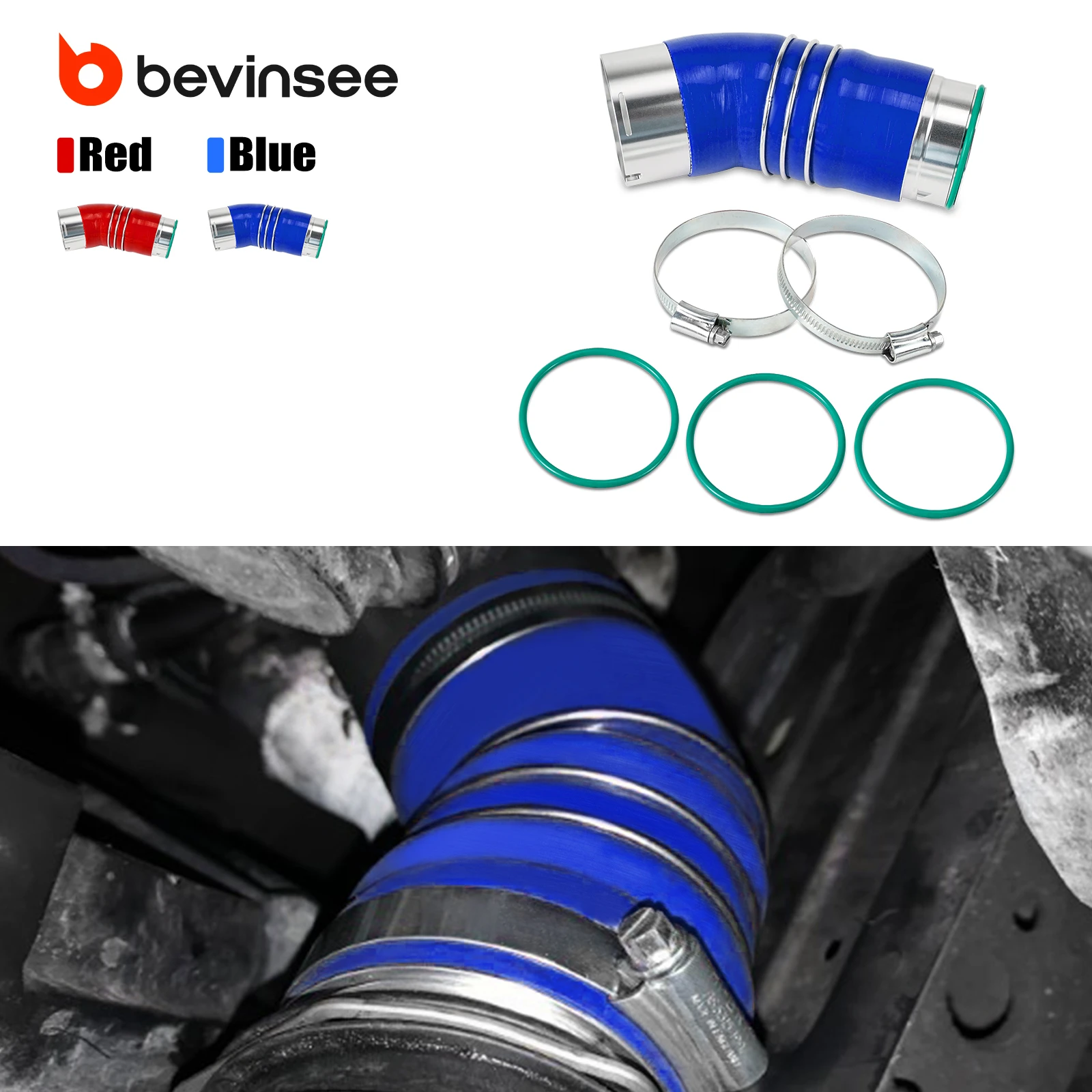

BEVINSEE Twin-Turbo Reinforced Silicone Boost Hose for BMW E90 E91 E92 335d 2005-2013, Replace for 11617812274,11618506786