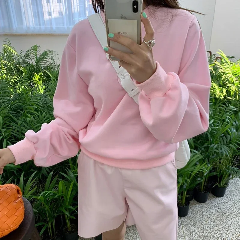 

y2k Harajuku Korean Kawaii Tops Sweet Pink Hoodies Sweatshirts Women O-Neck Long Sleeve New Loose Casual Pullovers Autumn Winter