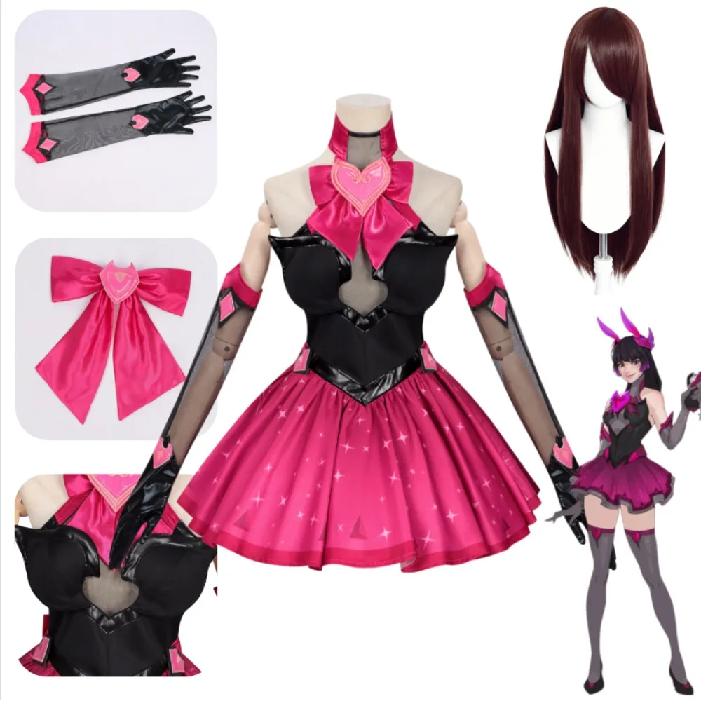 

OW D.Va Hana Song Nocturna Cosplay Costume Full Set Cute Dress with Gloves Adult Women Halloween Comic Con Game Role Play Outfit