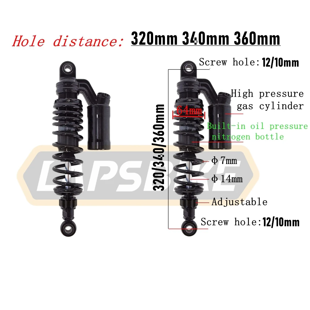 Universal 320/340/360mmMotorcycle Rear Air Shock Absorber For Honda Yamaha Kawasaki Suzuki Scooter Dirt Bike ATV Rear Suspension