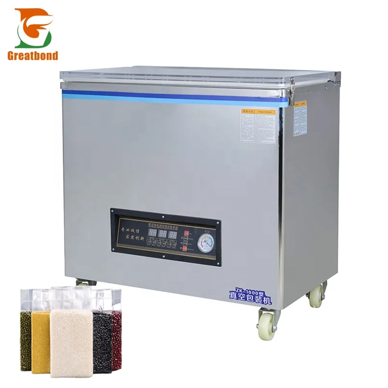 

Zk-1000 Manufacturer Big Size Rice Brick Grain Meat Coffee Nut Single Chamber Plastic Bag Film Sealing Vacuum Packaging Machine