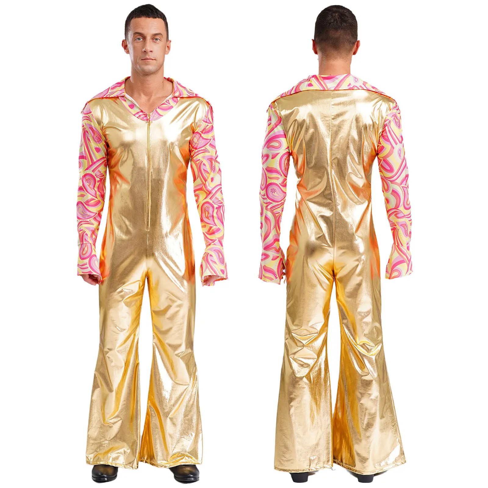 

Men Metallic One Piece Hippie Disco Party Club Dance Rompers Long Sleeve Fashion Rock Jazz Music Party Performance Outfits