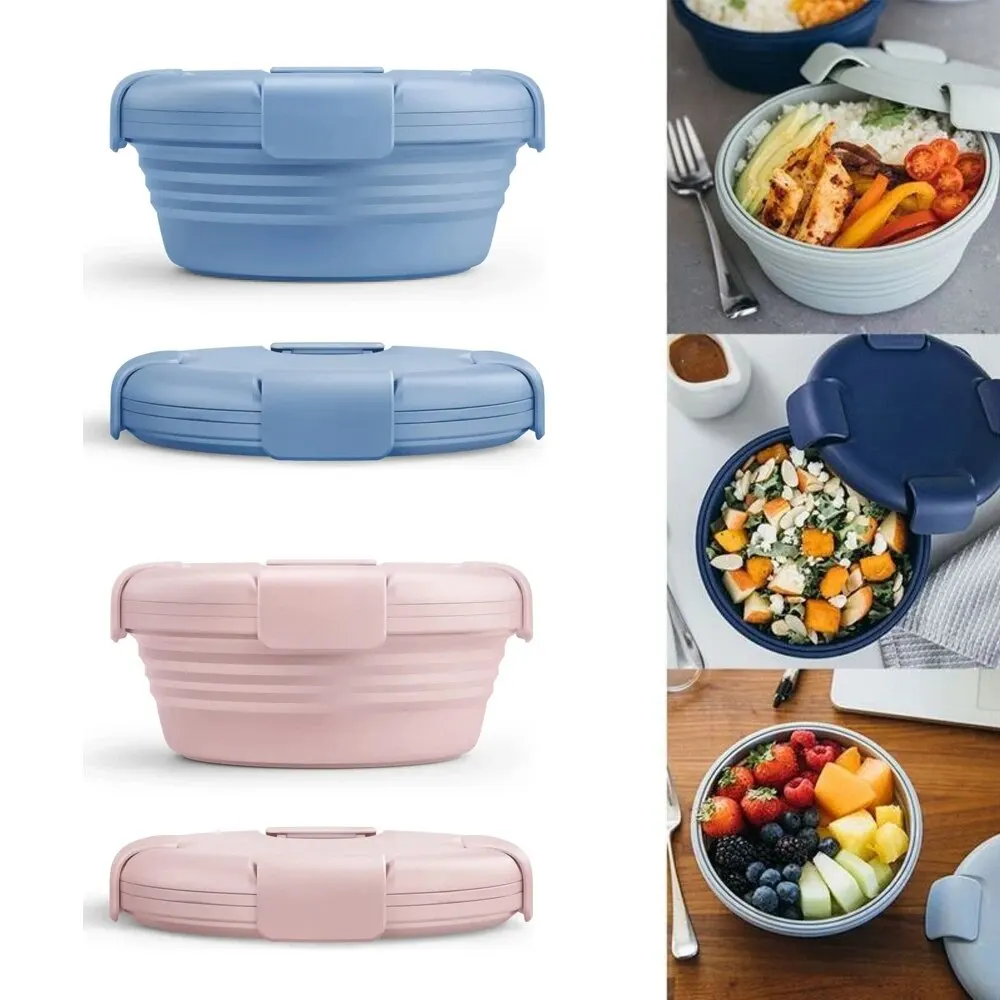 1pc 18x18x8cm Collapsible Lunch Bowl for Travel,Reusable Salad Bowl Food Storage,Microwave & Dishwasher Safe,Outdoor Picnic Bowl