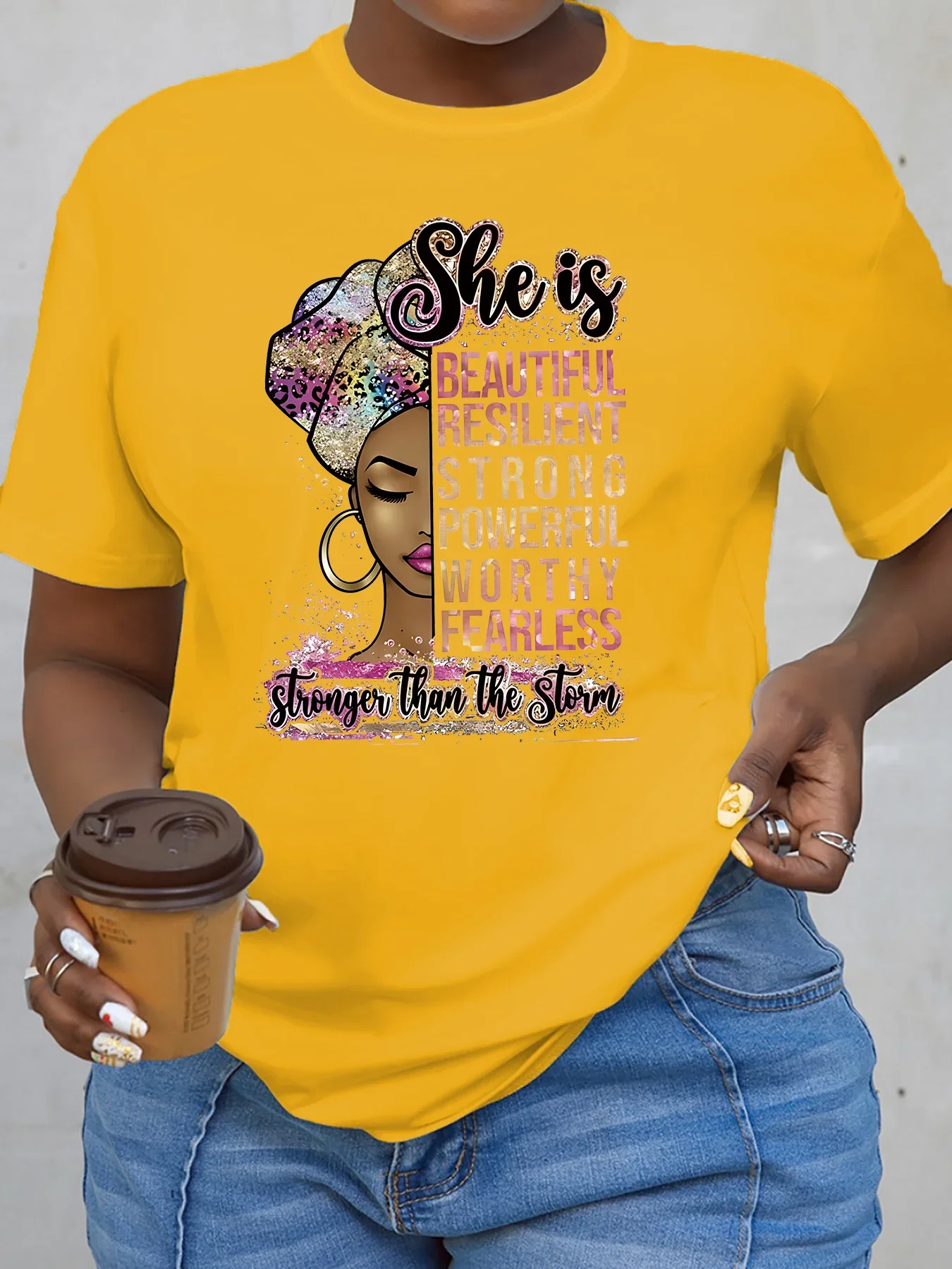 Summer Women\'s Casual Short-sleeved 7-color Round Neck T-shirt Printed Graphics Headshot Letters SHEIS Plus Size Women\'s T-shirt