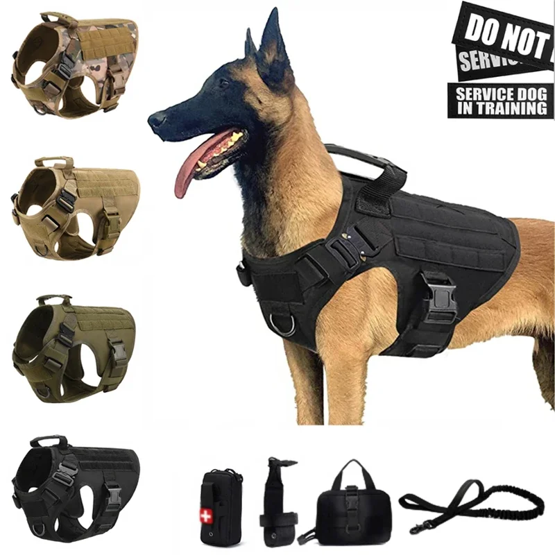 Colete militar tático para animais de estimação pastor alemão golden retriever treinamento tático arnês e trela conjunto para todas as raças cães