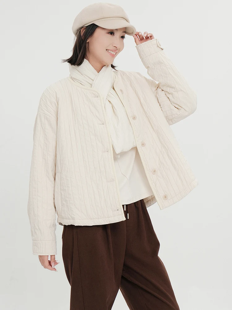 

Bukhara Original Women's Cotton Jaet Loose Fit Collarl Long Sve Winter Coat Vertical Stripes Warm Outerwear