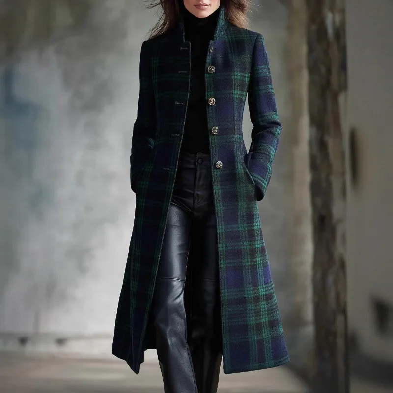 

Women's Autumn Spring Coat Outerwear Cardigan Single-breasted Printed Checked Long-sleeved Long-length New Elegant Minimalist