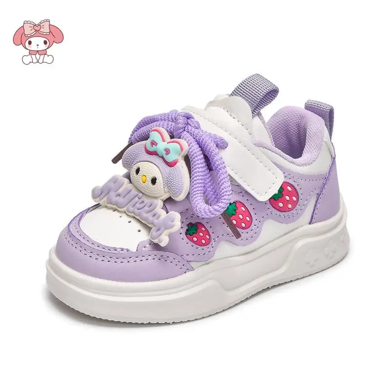 Sanrios menina sapatos esportivos sapatos de couro moda estudante morango minha melodia antiderrapante dos desenhos animados confortável all-match doce presente