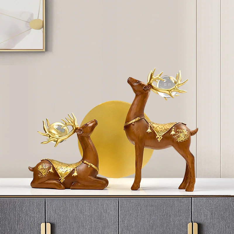 Cross-Border Light Luxury Pair Of Crystal Ball Reindeer Resin Crafts Animal Figurines Home Wine Cabinet Decorations