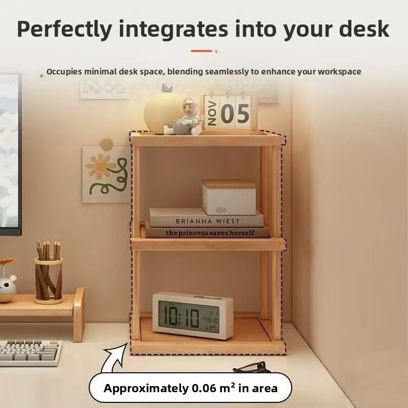 Thiened Bamboo Wood Adjustable Height Multi-layer Storage Ra Desktop Table Top Organizer elf for Small Items