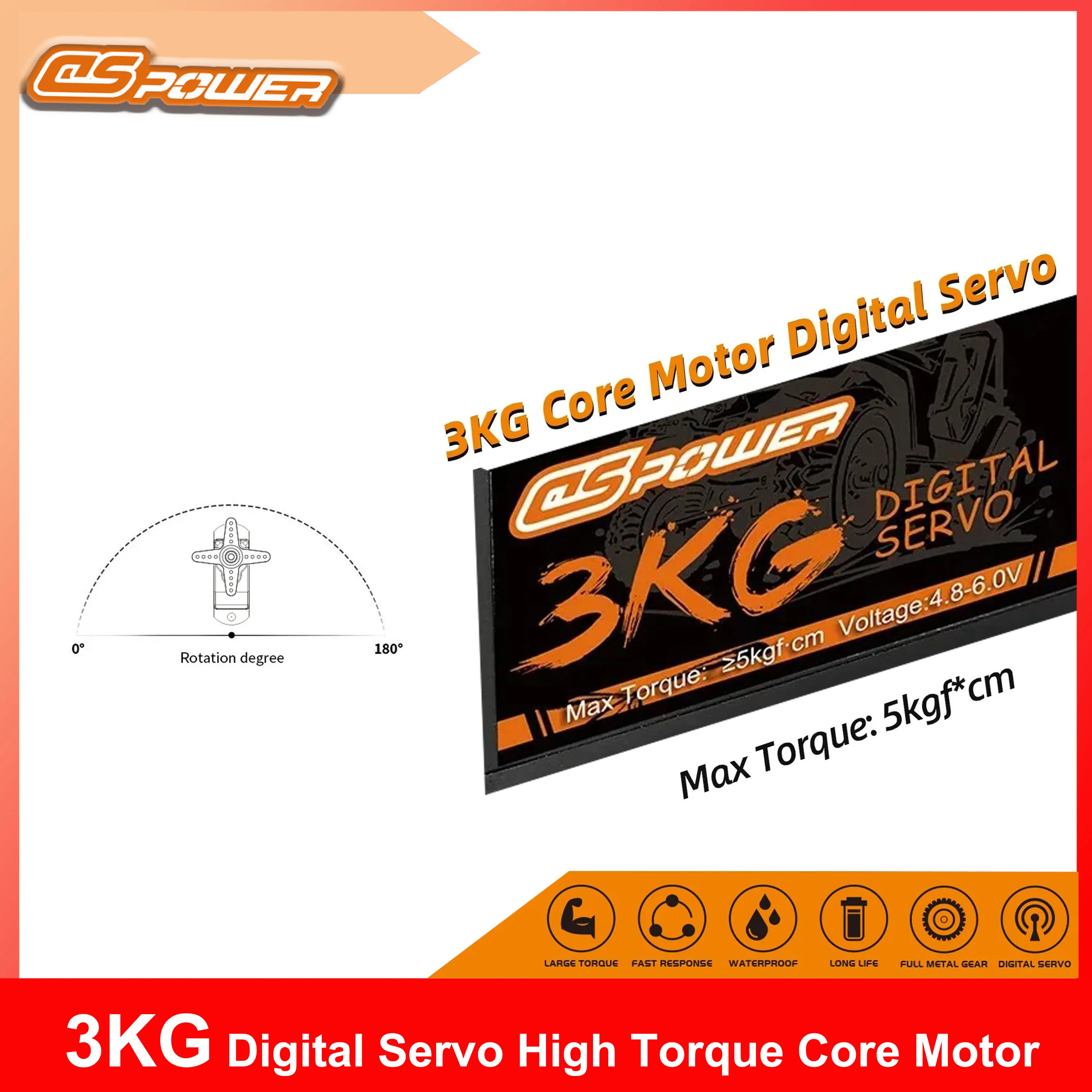 DSpower 3KG Digital Servo Core Motor Waterproof High Torque 4.8~6.0V for RC Car Helicopter Boat Robot Model Accessories Wltoys