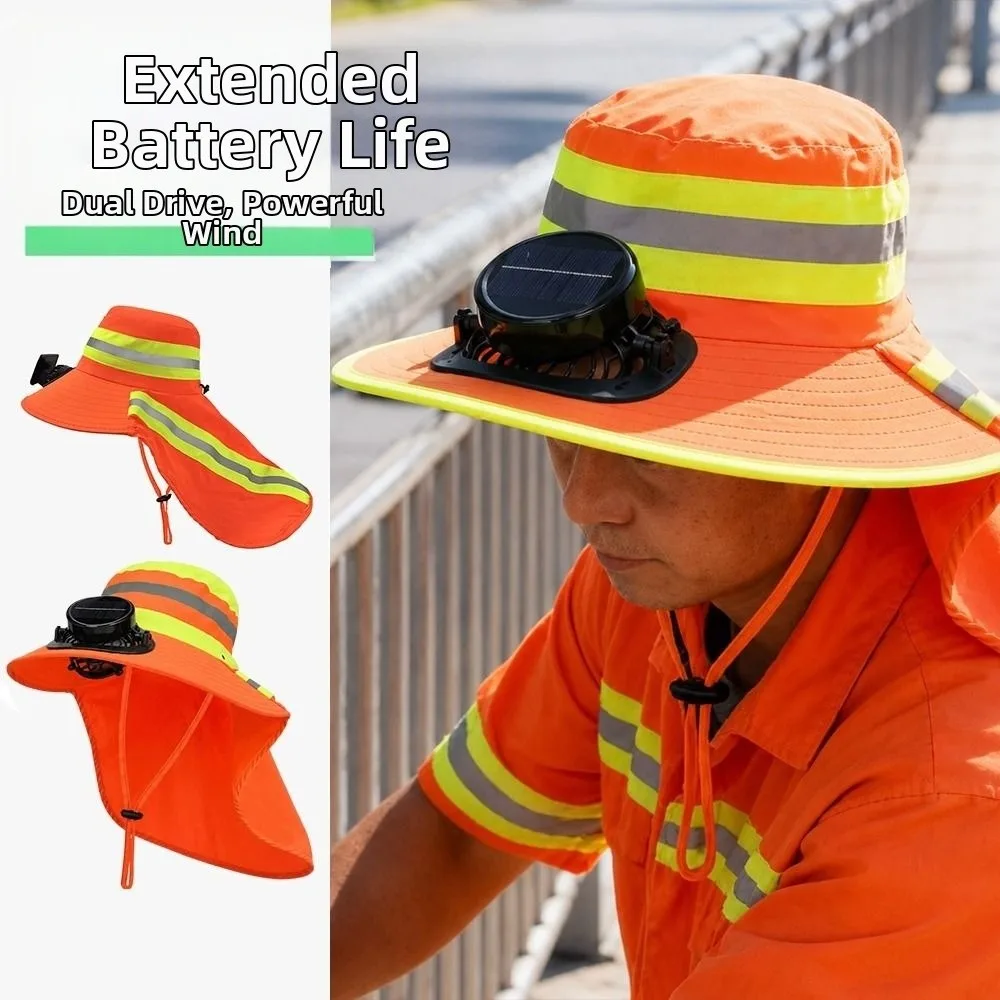 New Wide Brim Solar Fan Hat with Neck Shawl Reflective Strips Fishing Hat Quick Dry Large Size Sun Hat Summer
