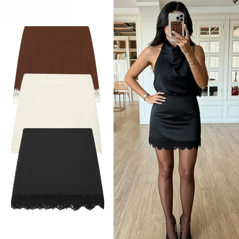 

ZOCI Lace Skirt Shorts Black Satin Elegant Skirts For Women Summer 2026 Sexy White Skirt Pants Women's Vintage Brown Mini Skirt