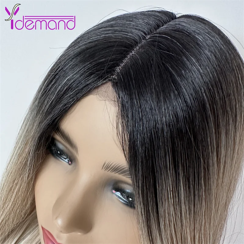 Y Wig sintetik Ombre lurus panjang Wig pirang untuk hitam/putih Wig pesta harian wanita